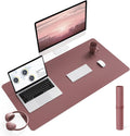 Large Non-Slip Leather Desk Pad - Waterproof Laptop and Keyboard Mat, Table Protector Blotter, Ideal for Office, Home, and Decor (Dark Pink, 35.4" x 17")