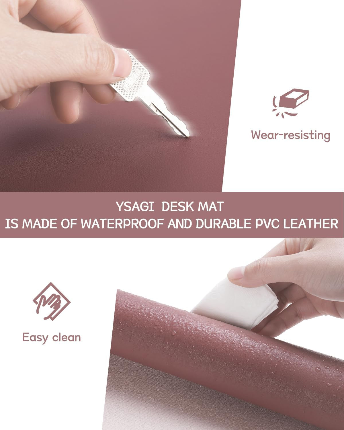 Large Non-Slip Leather Desk Pad - Waterproof Laptop and Keyboard Mat, Table Protector Blotter, Ideal for Office, Home, and Decor (Dark Pink, 35.4" x 17")