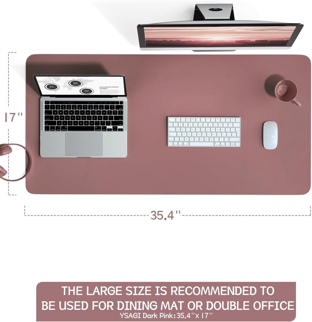 Large Non-Slip Leather Desk Pad - Waterproof Laptop and Keyboard Mat, Table Protector Blotter, Ideal for Office, Home, and Decor (Dark Pink, 35.4" x 17")