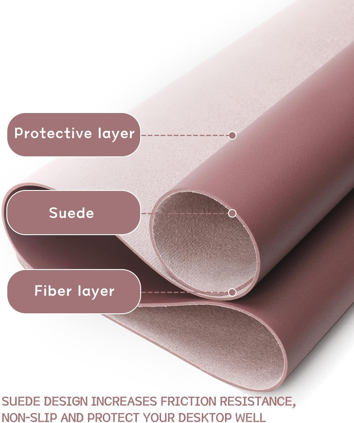 Large Non-Slip Leather Desk Pad - Waterproof Laptop and Keyboard Mat, Table Protector Blotter, Ideal for Office, Home, and Decor (Dark Pink, 35.4" x 17")